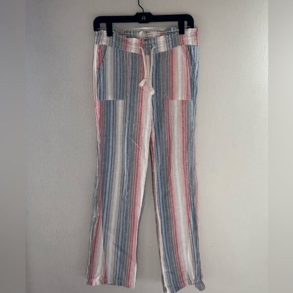 Cali1850 Pants - Cali 1850 Printed Linen Pull On Pants - Multi Stripe, size Small